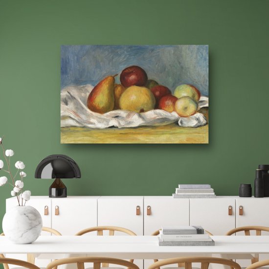Poires et pommes - Tableau de Pierre-Auguste Renoir - Décoration murale fruits - Peinture sur toile Nature morte - Tableaux modernes - Peinture sur toile avec cadre à pâtisserie - Toile d'art mural avec cadre à pâtisserie 90x60 cm