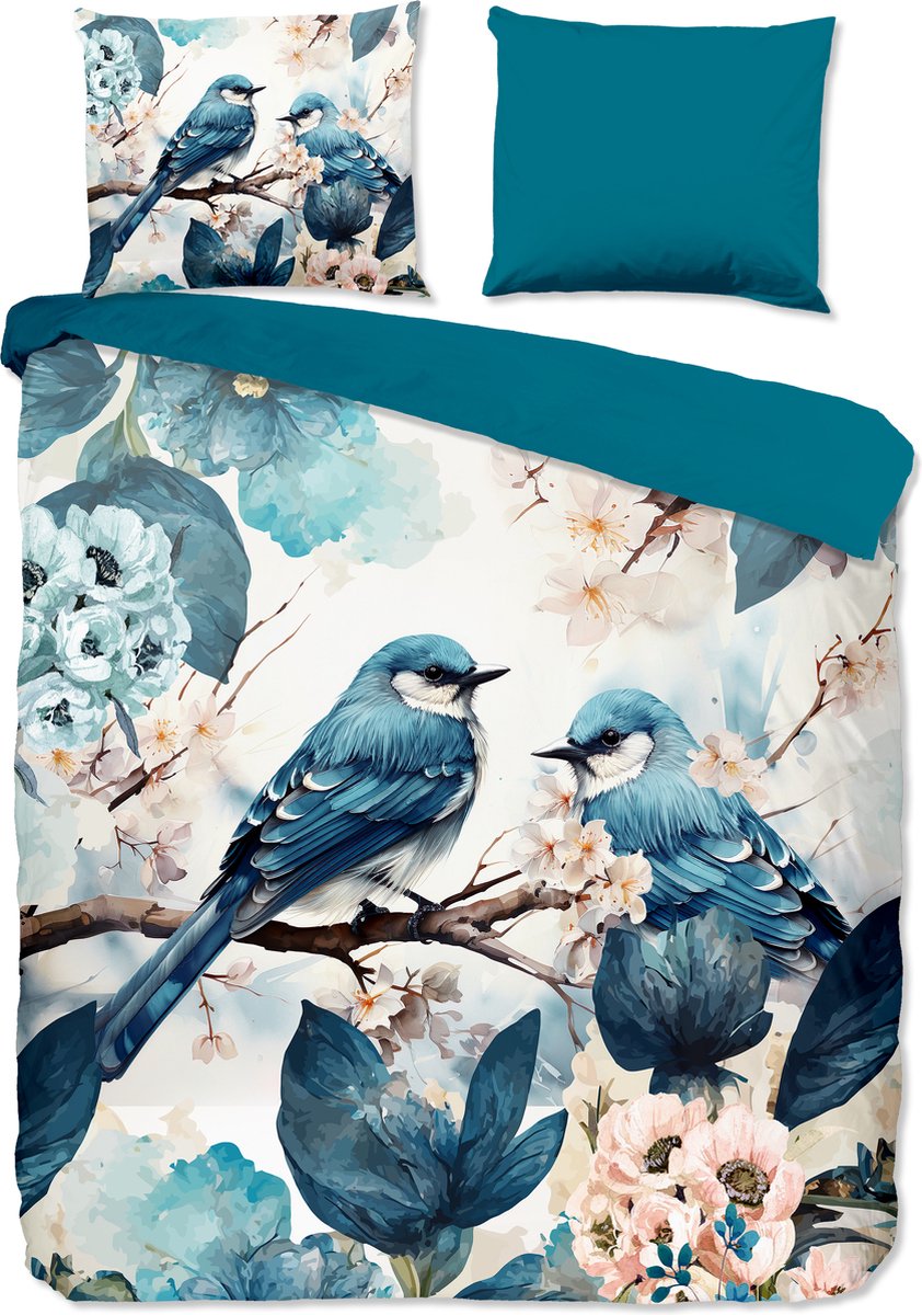 Pure dekbedovertrek blauwe vogels - Lits jumeaux 240x200/220 cm - Blauw - Microvezel