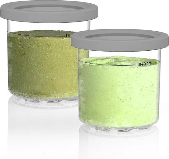 Extra pintcontainers-potten compatibel met Ninja Creami NC300UK NC300 NC301 NC299AMZ-serie (2 stuks - grijs-transparant) - Vervangende kuipen en deksels