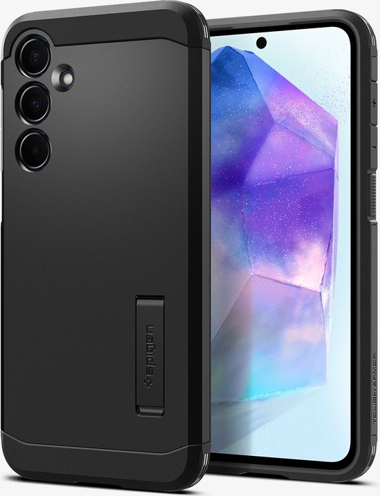 Spigen Tough Armor Hoesje Geschikt voor Samsung Galaxy A55 - Back Cover met Kickstand Zwart