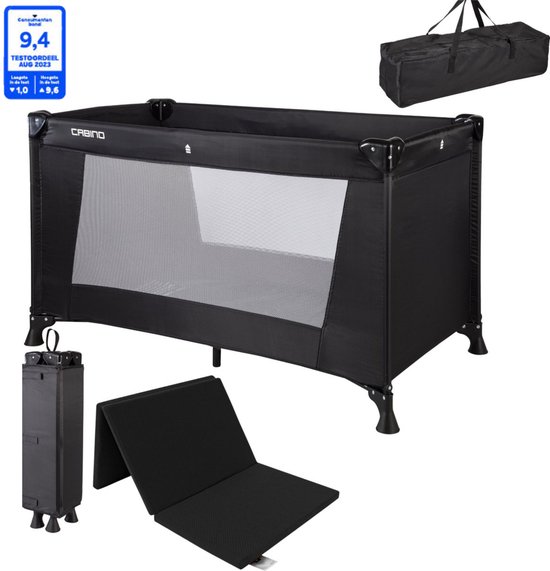 Cabino Campingbedje / Reisbedje set Inclusief Transporttas en Matras – 120 x 60 cm - Zwart