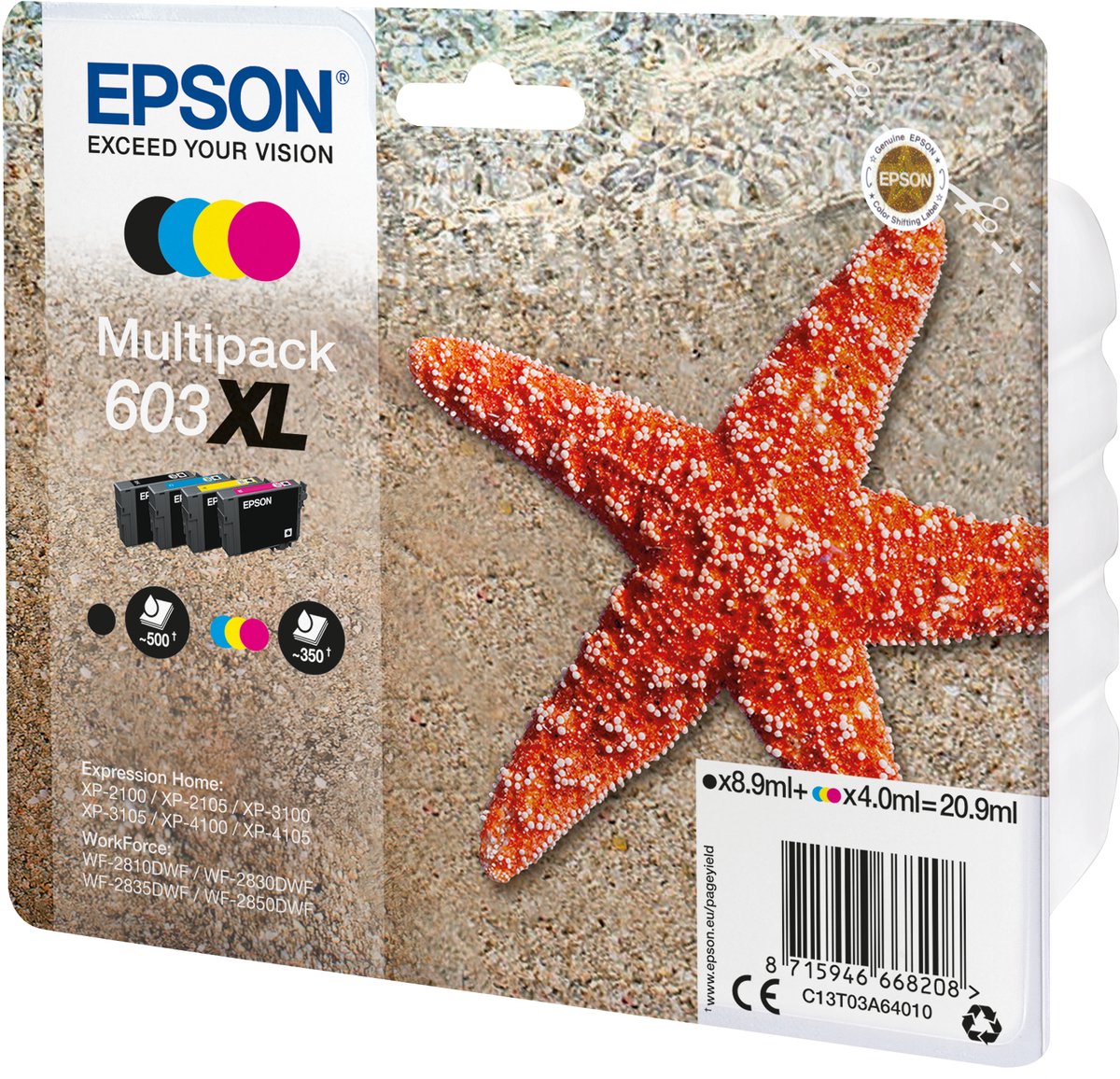 Epson C13T03A64020 inktcartridge, origineel, hoge (XL) capaciteit, zwart, cyaan, magenta, geel, 1 stuk