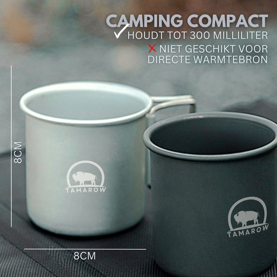 Tamarow RVS Camping Mok Set - 300ml - Campingbeker - Drinkbeker - Uitklapbare Kampeer Mokken - Zilver - Set van 2 van Tamarow — afbeelding 3