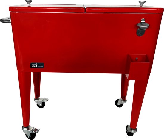 AXI Retro Cooler Rood - Koeler met wielen - 76L inhoud - Koelbox met aftapkraan