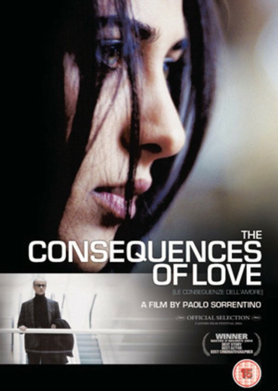 Filmcover met close-up van het gezicht van een vrouw met lang zwart haar en een onderkant van een man in een pak.