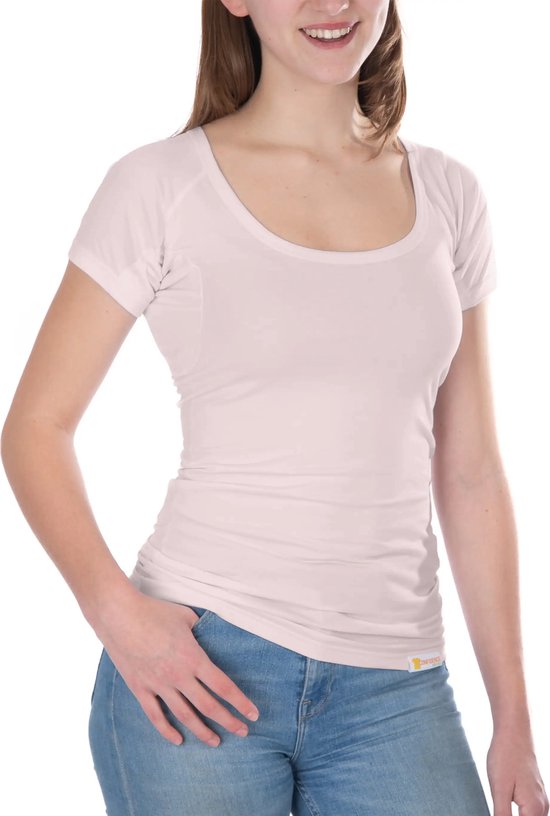 Foto: Confidenceforall dames premium anti zweet shirt met ingenaaide okselpads zijdezacht modal en verkoelend katoen maat m beige