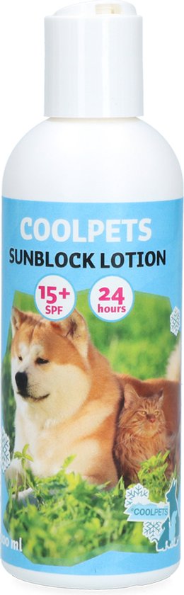 CoolPets Sunblock lotion - 200 ml - Zonnebrand voor dieren - Dierenhuidverzorging - 24 uur bescherming - SPF 15+ - Geschikt voor dieren