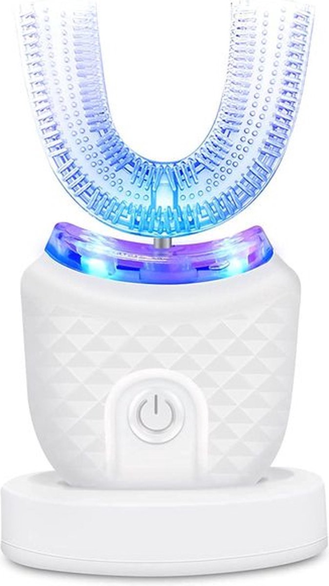 BeautyVlijt - Automatische Elektrische Tandenborstel - Tanden Bleken en Reinigen - Handsfree - UV Blauw Licht - 360° - Tandenreiniger voor Wittere Tanden - 4 Standen - Waterbestendig - Teeth Whitening - Oplaadbaar - Inclusief 5 Tandenbleek Sets