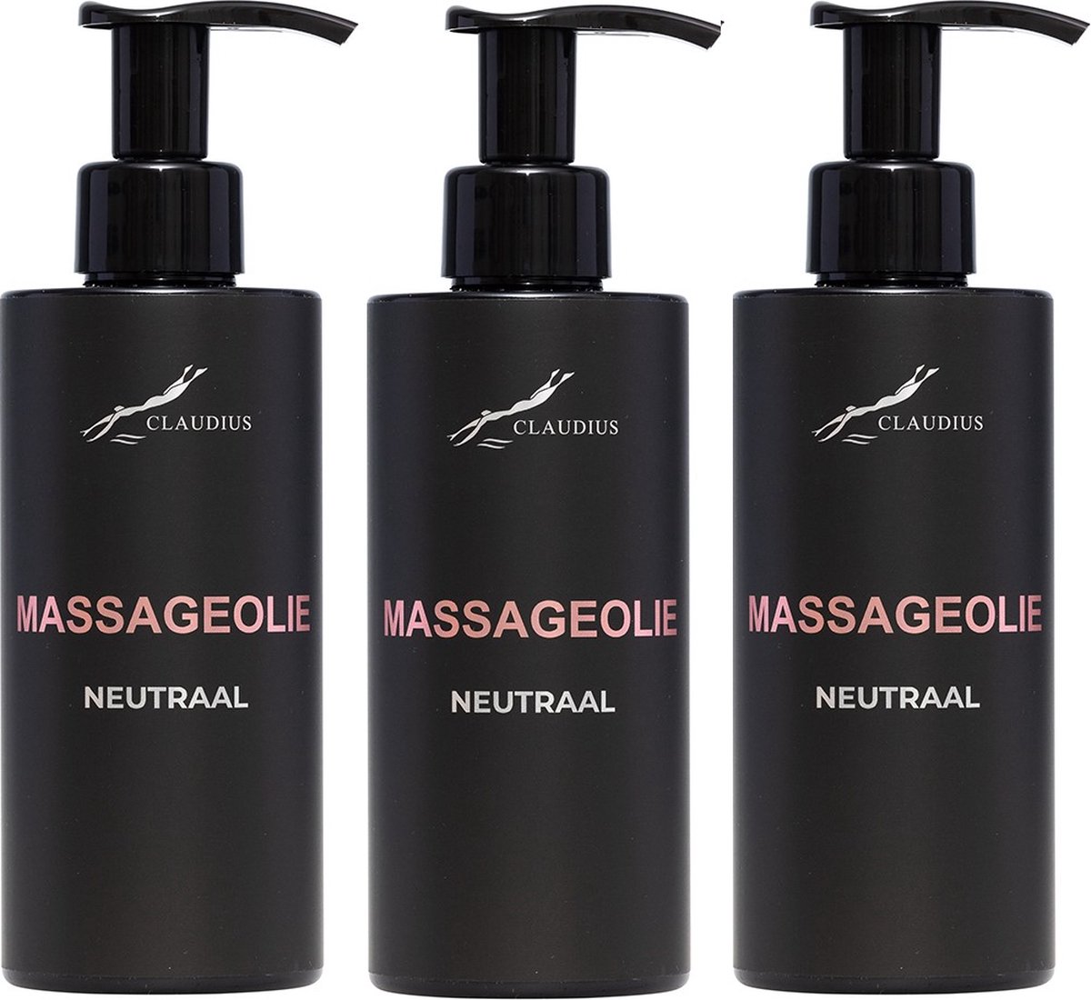 Goedkoopste Massageolie Neutraal 300 ml - met pomp - zwarte fles - 100 natuurlijk - biologisch en koud geperst - set van 3 stuks - Voordeelverpakking