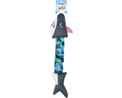 CoolPets Pull me! Sharky– 4.5 x 46 x 11 cm - Verkoelend hondenspeeltje – Hondenspeelgoed met pieper – Drijft op water – Trek speeltje - Flamingo print