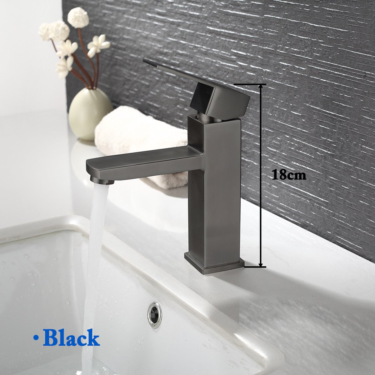 LiMa® - Wastafelkraan -Kleur Zwart - Hoogte 18 cm - Materiaal RVS - Slang Niet Inbegrepen