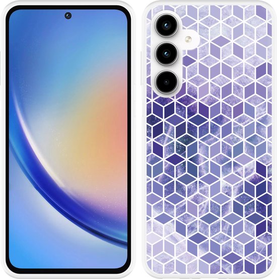 Foto: Cazy hoesje geschikt voor samsung galaxy a35 paars hexagon marmer