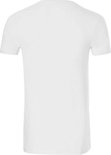 Achterkant van een wit V-hals T-shirt voor heren, maat M.