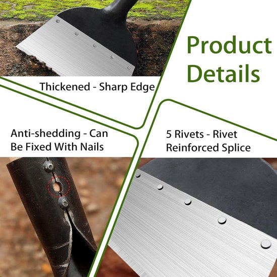 Onkruidverwijderaar, tuingereedschap, tuinschep, multifunctioneel tuingereedschap, stootschaar, reinigingsschep, mosverwijderaar, buiten, huis, boerderij (groot, zonder houten handvat) van FUXTEC — afbeelding 3