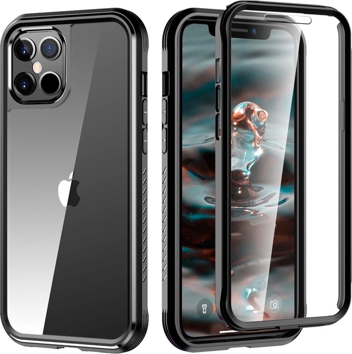 Full Body Hoesje met Glazen Screenprotector - 360 graden bescherming voor je - Voor- en achterkant van glas - Mobiq Rugged 360 Case - black op Prijzenvolger.com