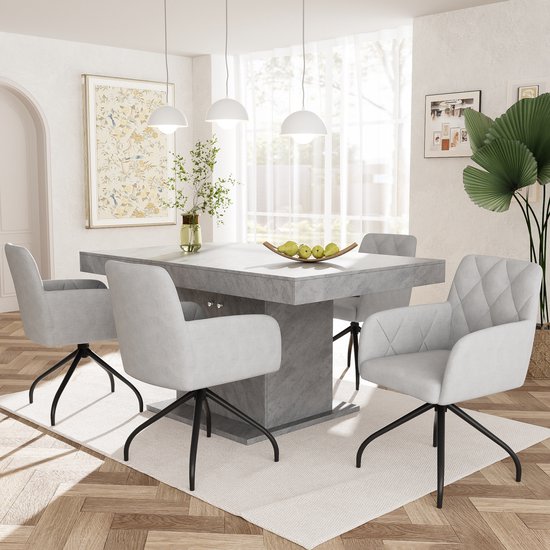 Foto: Sweiko 4 delige set van 360 roterende diamant patroon eetkamerstoelen kussens fauteuils met 4 metalen poten moderne vrijetijdsstoelen slaapkamer en woonkamer stoelen studio lendensteun fluweel grijs excl tafel 