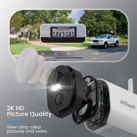 ieGeek 2K WLAN-camera voor buiten, draadloos, met zonnepaneel, 360° PTZ, batterij-aangedreven bewakingscamera, PIR-bewegingsdetectie met alarm, nachtzicht, 2-weg audio, IP65