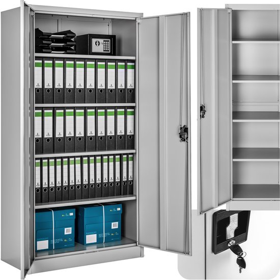 SONGMICS Filing Cabinet, Multifunctional Cabinet, Office Cabinet with 2 Doors, Lockable Cabinet, Steel Storage Cabinet for Study Living Room, Black OMC013B01