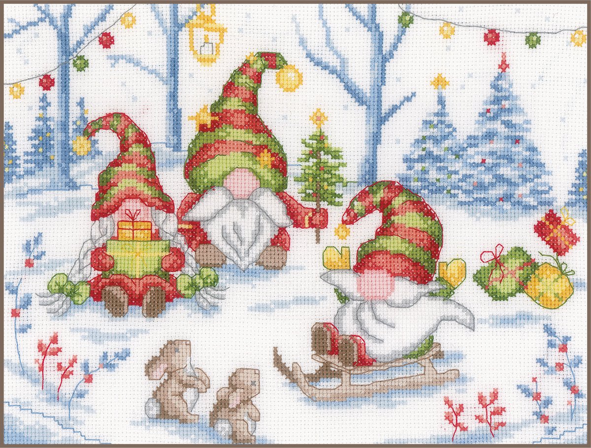 Vervaco - Telpakket kit - Kerst - Feest met kerstkabouters - PN-0203507 - Borduren - Borduurpakket - Borduurpakket volwassenen