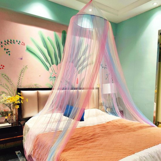 Foto: Regenboog bed luifel eenvoudige installatie prinses luifel voor meisjes klamboe kids bed room decor canopy bed mosquito net