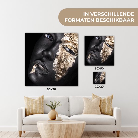 Toile Peinture Femme - Goud - Zwart - Peinture - Luxe - 90x90 cm - Décoration murale