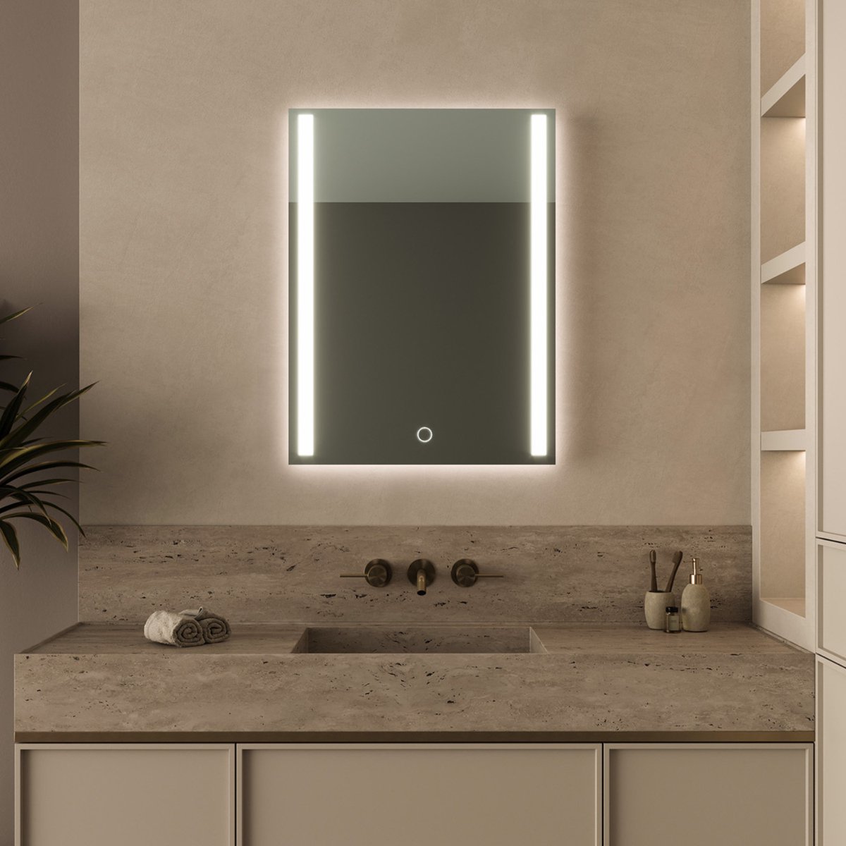 LOMAZOO Badkamerspiegel met LED verlichting - Badkamer Spiegel - Spiegel Badkamer - Spiegel Douche - met Verwarming Anti Condens - 80 x 60 cm [PHOENIX]