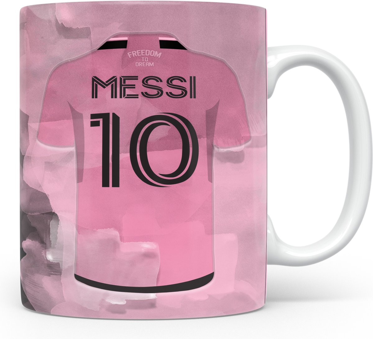 Wallofprints Messi voetbalmok Inter Miami mok voetbal mok Keramische mok met inhoud van 330 millimeter Magnetron- en vaatvasserbestending