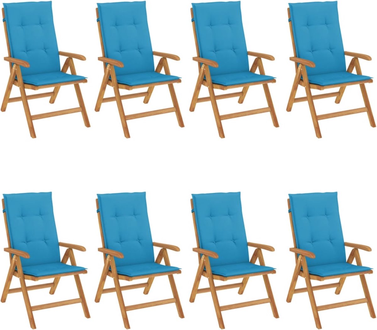 VidaXL Tuinstoelen 8 st verstelbaar met kussens massief teakhout