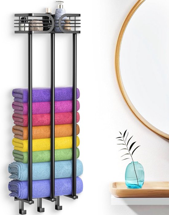 SDYBGRF HJHY Handdoekhouder Zwart Met Haken, Muur Badkamer Handdoekhouder Handdoekstangen Voor Badkamer Keuken Zelfklevende Lijm Aluminium Handdoekstang Deur Bad60 M