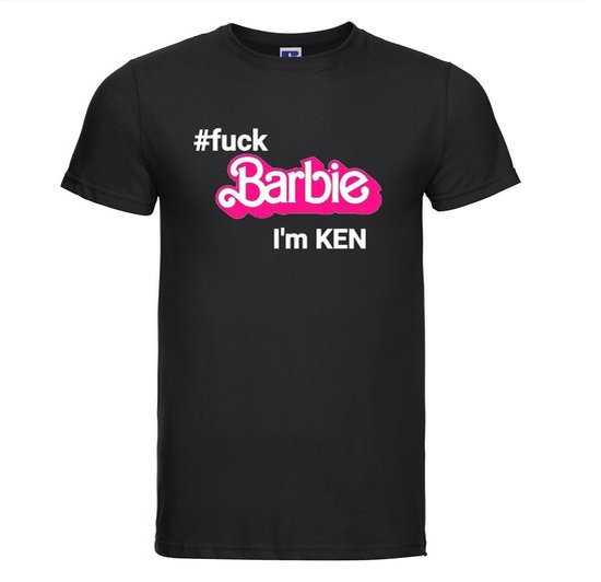 Zwart T-shirt met de tekst "#fuck Barbie i'm KEN" in het wit en roze.