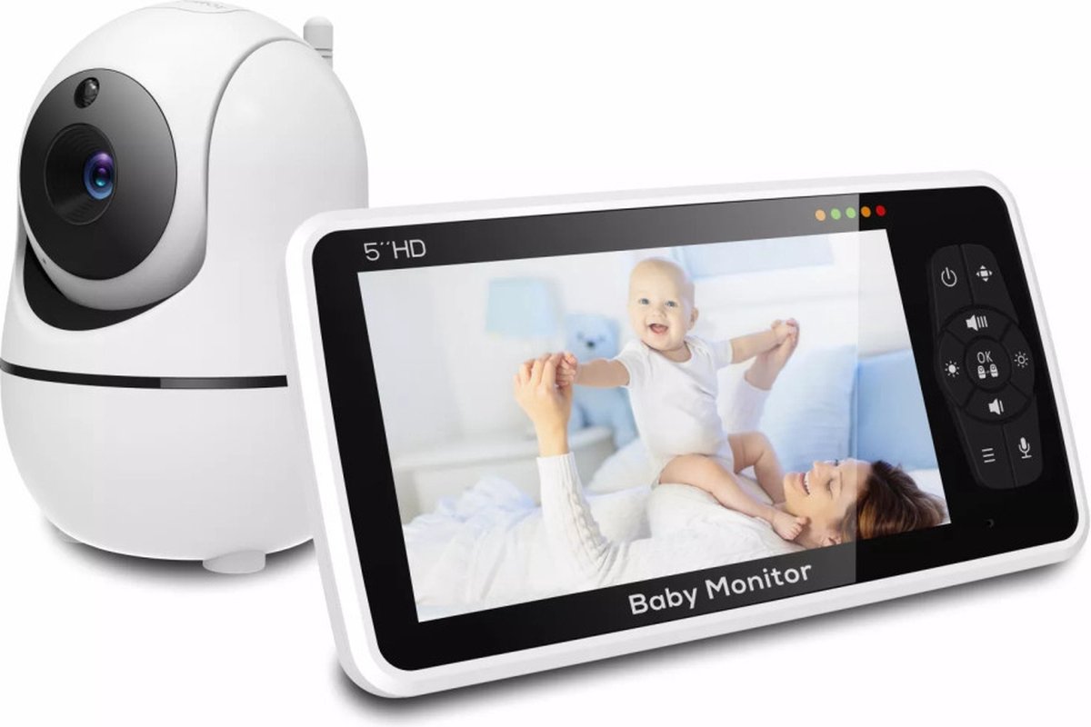 Babyfoon - Temperatuursensor - Nightlight - Afstandsbediening - Muziek - 5 Inch - Scherm - Video - Babyfoon Met Camera En Audio - 4X Zoom - 22Hrs accutijd - 1000ft - Bereik - 2-Weg - Audio - Powersaving - Intercom