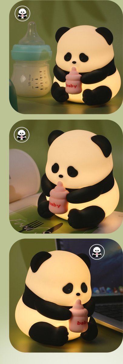 Panda Nachtlampje met Verstelbare LED Verlichting - Touchscreen Bediening - Zwart/Wit - Schattige en Draagbare Nachtlamp met Lange Werktijd - Veilig Siliconen Design - Perfect als Cadeau voor Kinderen en Feestdagen van Aimyoo — afbeelding 2