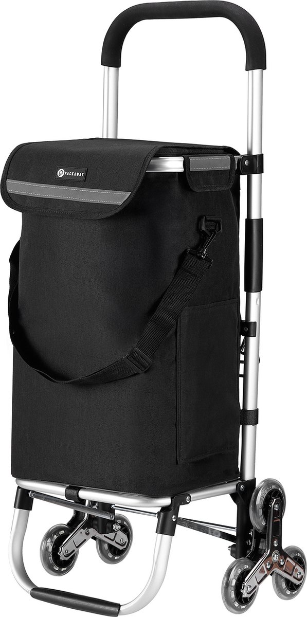 Packaway Boodschappentrolley met 6 wielen voor trappen - 40L - boodschappenwagen - steekwagen functie - ZWART