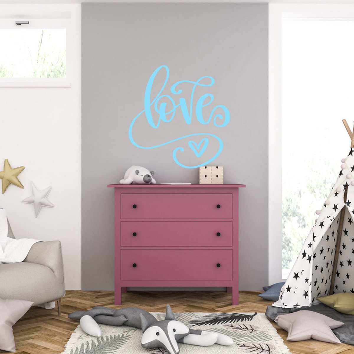 MC Living Muursticker - Love - 40,6 x 40,6 - Licht Blauw