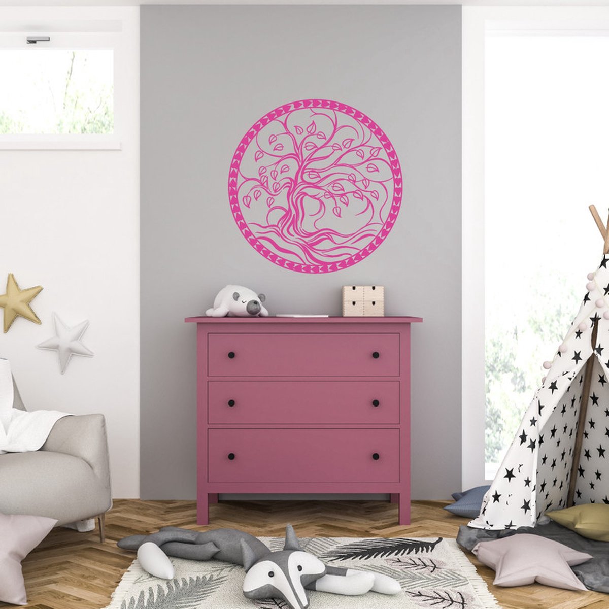 MC Living Muursticker - Tree Of Life - 40,6 x 40,6 - Roze