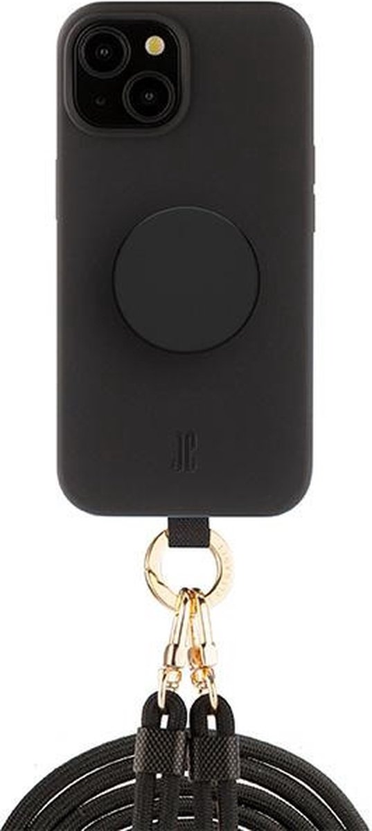 Just Elegance Hard Case Back Cover met PopGrip en koord voor Apple iPhone 15 - Zwart