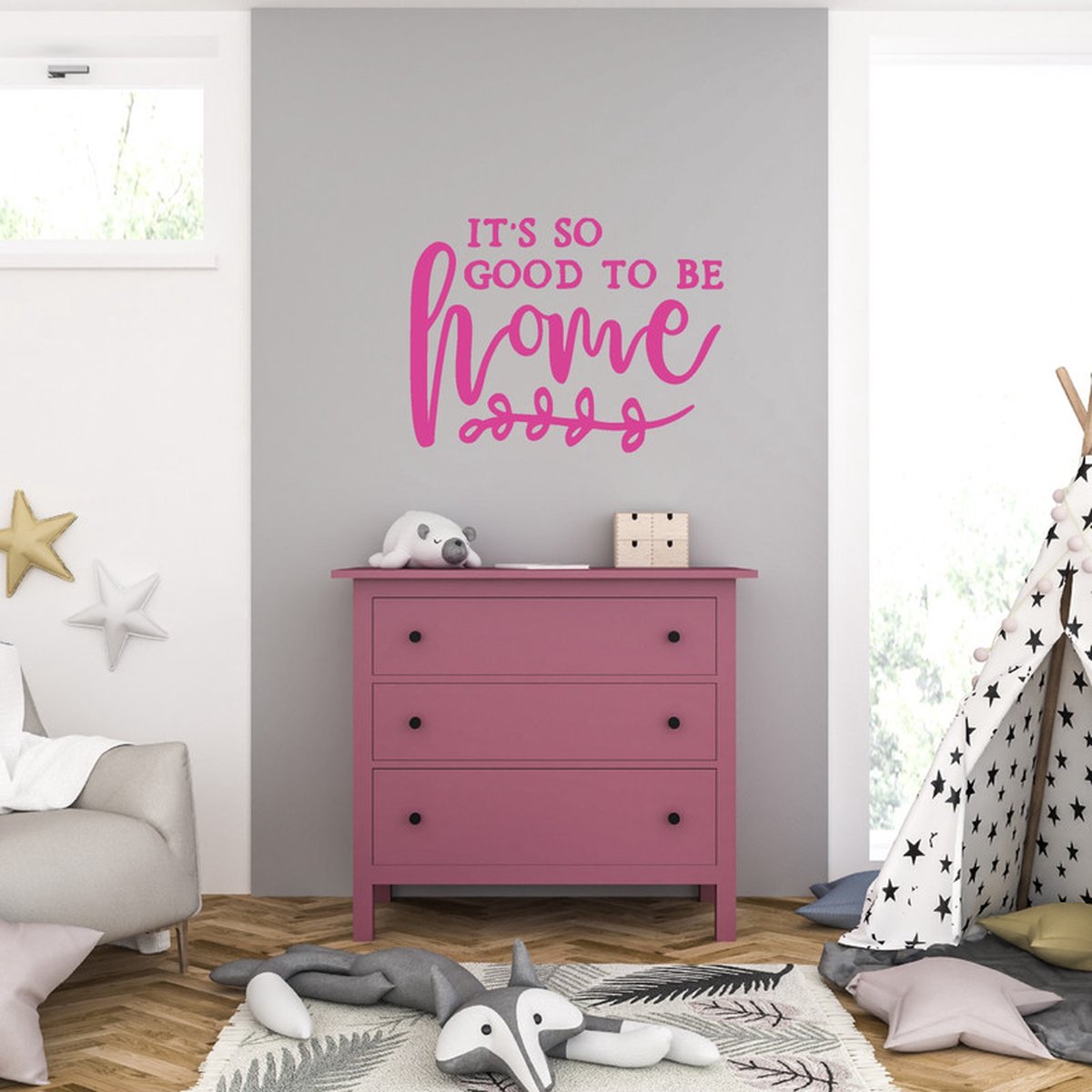 MC Living Muursticker - Its So Good To Be Home - 58 x 77 - Roze