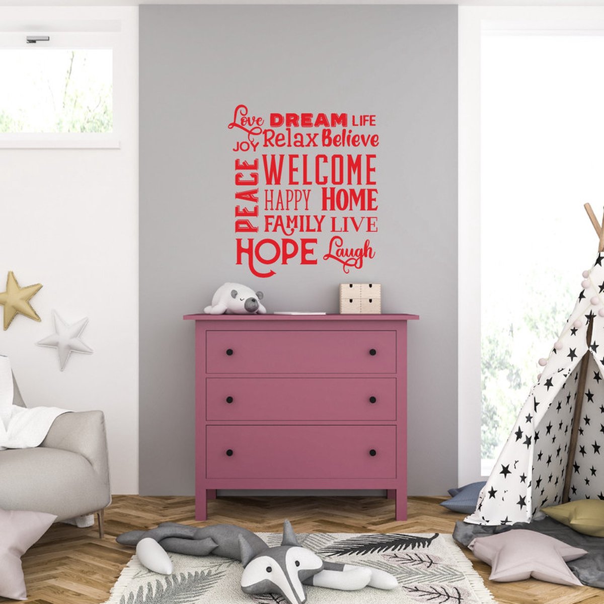 MC Living Muursticker - Love Dream Life - 58 x 66 - Rood
