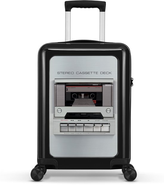 Stickercase - Handbagage koffer - Lichtgewicht Trolley 55cm - Cijferslot - Cassette Deck print - Zwart