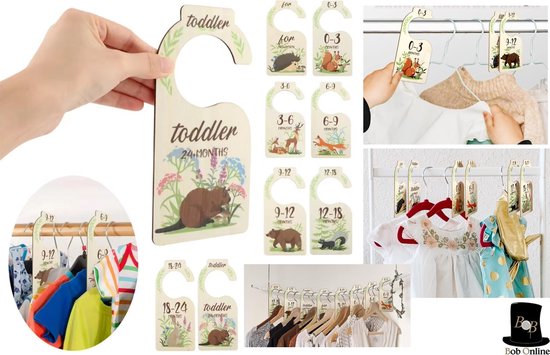 Bob Online ™ - 8 Stuks - Dieren Ontwerp - Houten Babykastverdelers v/a pasgeboren t/m 24 Maanden - Kinderkamer Decor - Babykledingorganisatoren - Wooden Baby Closet Dividers - Baby Shower gift - Kraamcadeau - Jongens & Meisjes - Kastverdelers - Baby — afbeelding 3