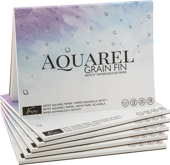 Nassau Fine Art Aquarelpapier – 24 x 32 CM – 6 Stuks – 300 grams – 18 vellen per aquarelblok – Bulkvoorraad – Aquarelblok – Patroonpapier