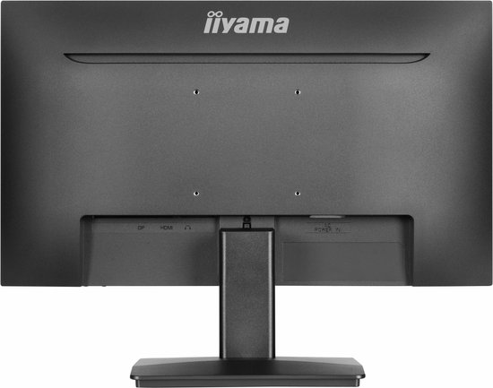 Achterkant van een zwarte monitor met het 'iiyama' logo en aansluitpoorten.