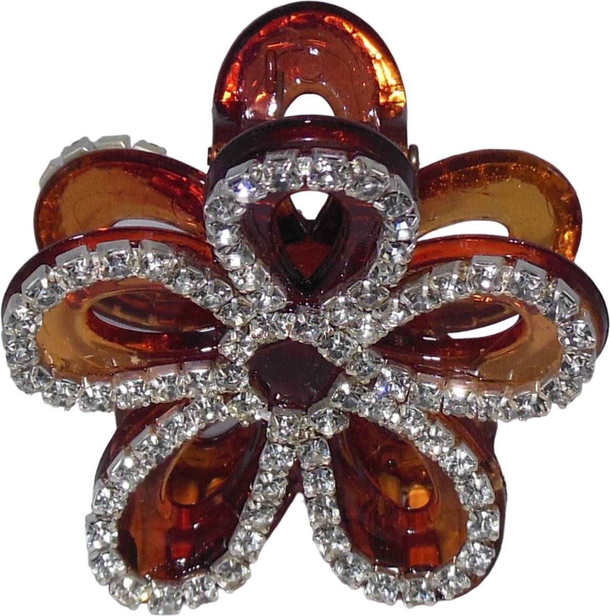 Haarklem met strass bloem bruin