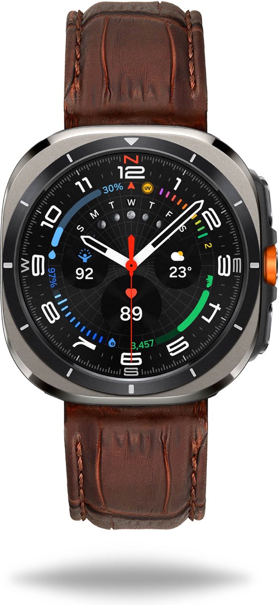 Elysian horlogebandje geschikt voor Samsung Galaxy Watch Ultra 7 - Echt Leer - Bruin - 22mm - Quick Release - Verstelbaar