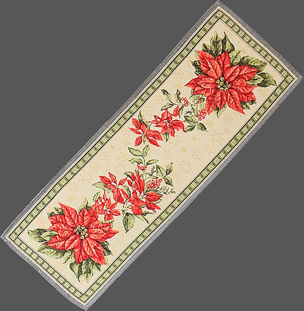 Tafelloper - Gobelinstof - Kerst - Kerststerren - Bloemen - 35 x 100 cm