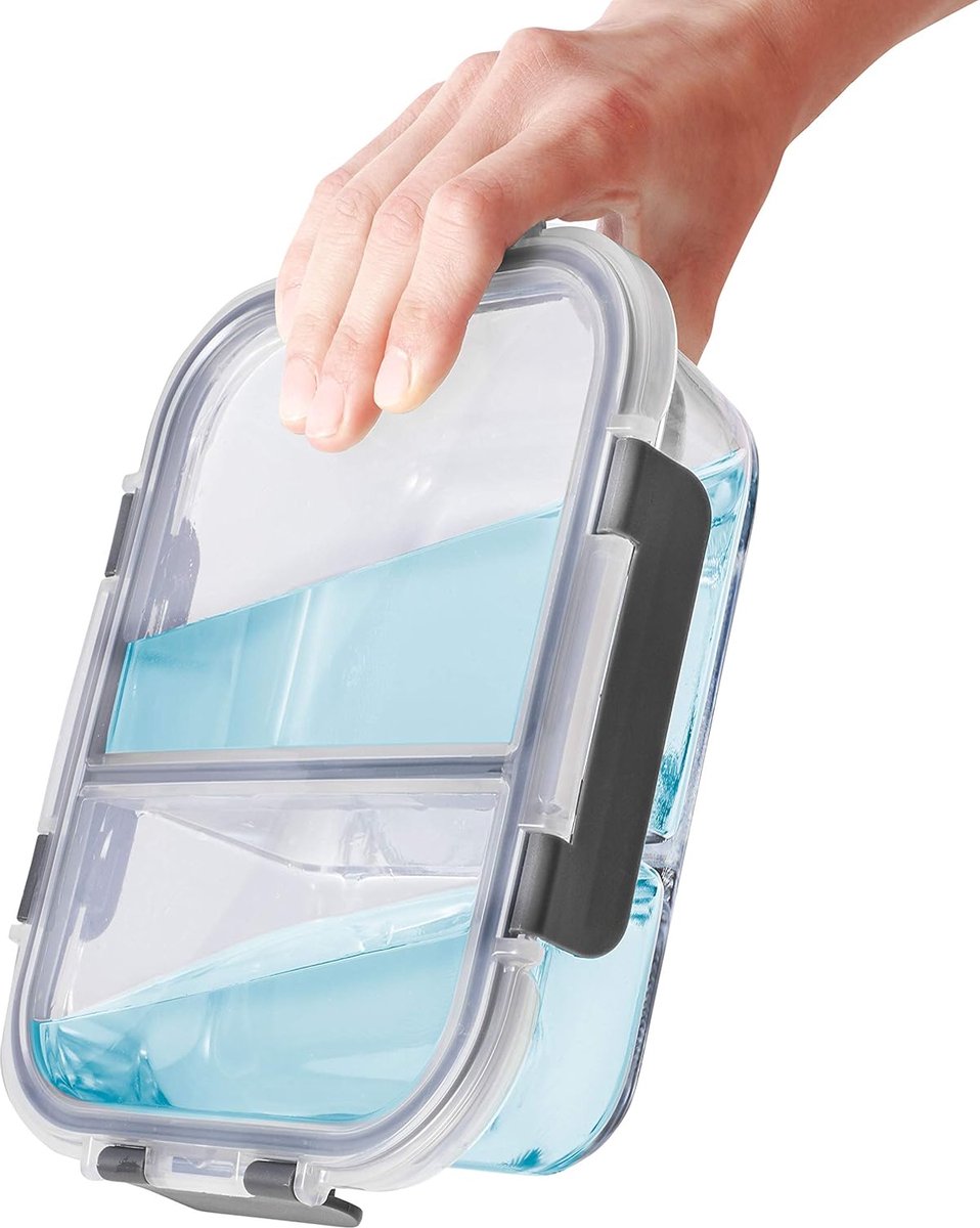 Igluu Meal Prep Containers met 2 Compartimenten en Luchtdichte Kliksluiting - Portie Controle Voedsel Vershoudbak - BPA Vrij - Magnetron Vriezer en Vaatwasserbestendig - Set van 3 Meal prep bakjes