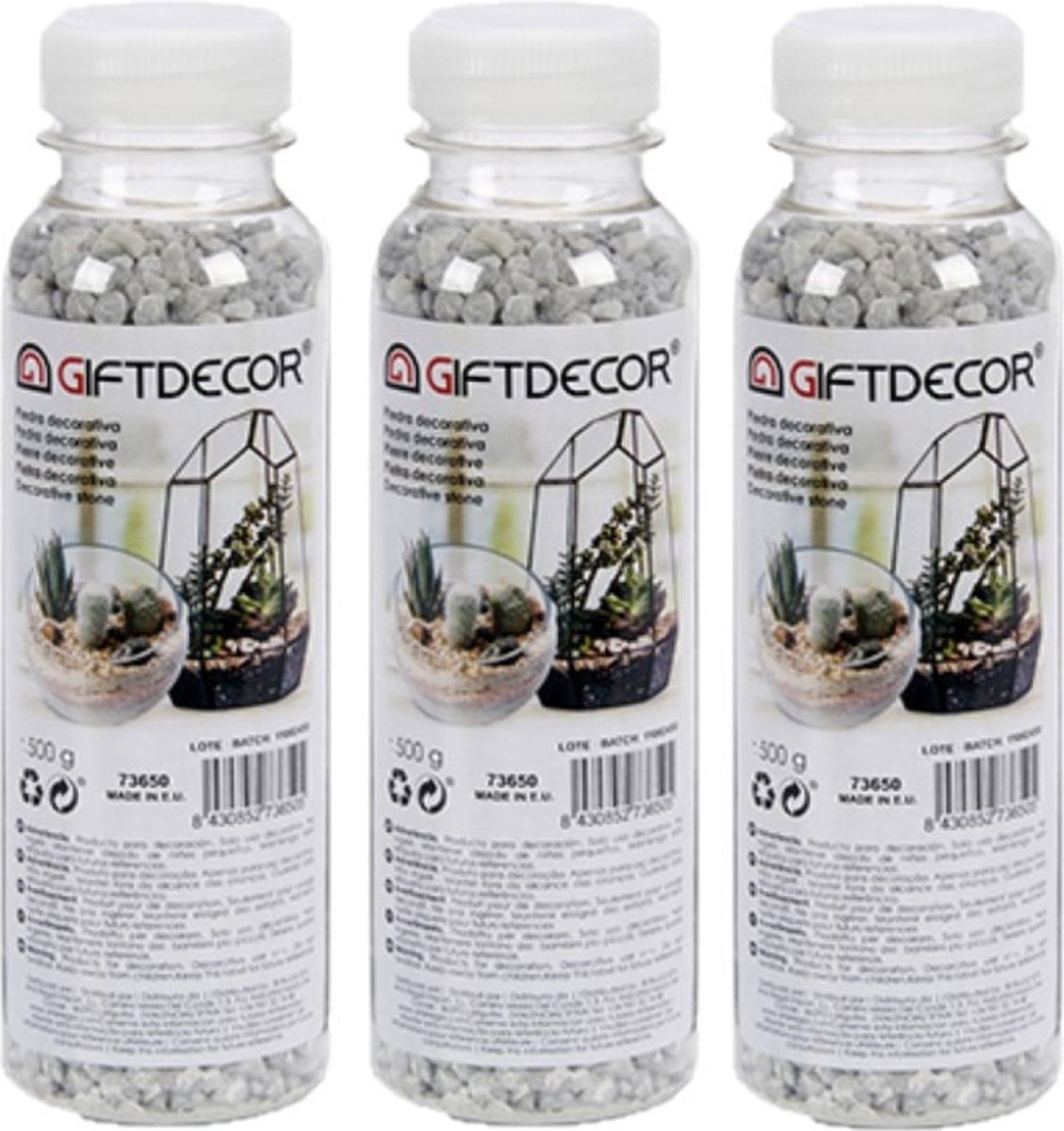3x pakjes decoratie steentjes/kiezeltjes lichtgrijs 500 gram - Aquarium bodembedekking