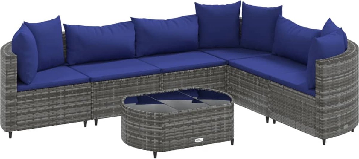 VidaXL 7-delige Loungeset met kussens poly rattan grijs