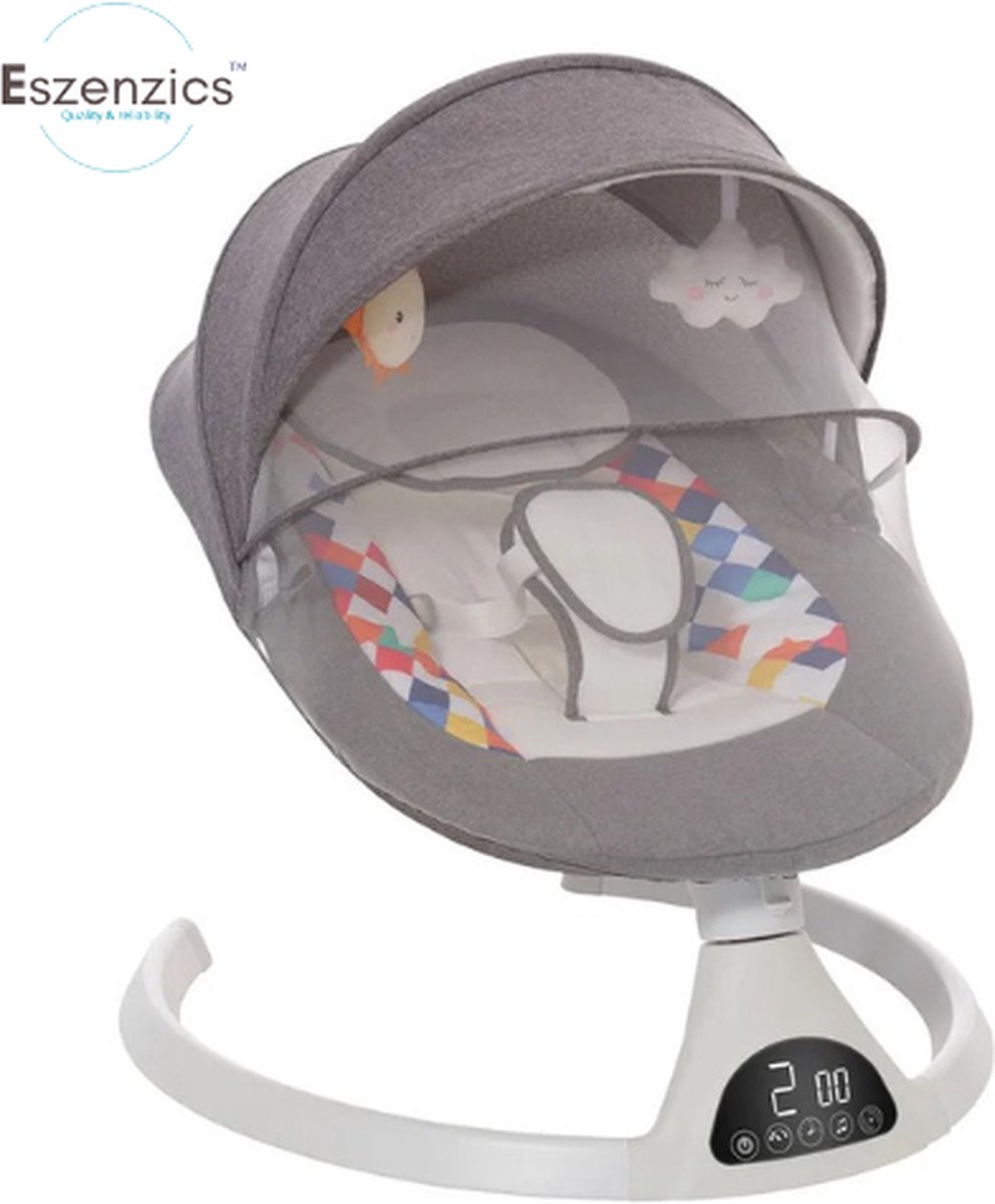 Goedkoopste Eszenzics™ Elektrisch Wipstoel - Schommelstoel - Babyschommel - Babyswing - met Klamboe - Grijs