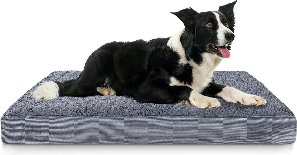 Orthopedisch hondenbed voor middelgrote honden - wasbaar hondenkussen - afneembare waterdichte behuizing - 90 x 70 x 8 cm - pluizige spons hondenmat - donkergrijs
